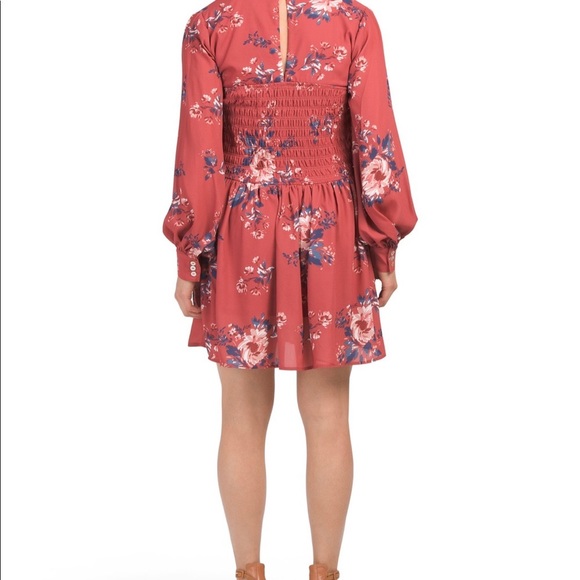 NWT BOHO BABYDOLL RUST FLORAL SWING MINI DRESS - Picture 4 of 9